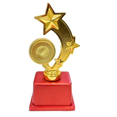3-Star Achievement Trophy – 7.5 Inch (Gold) with Red Base | Customizable Award for Events & Competitions