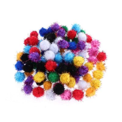3A Feature tail Glitter Pom Poms Sparkle Balls for Craft, Multicolored Glitter Pom Poms for Decoration (100 Pc, 2CM)