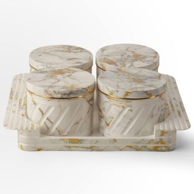 Selvel Unbreakable & Air Tight Dry Fruit Container Tray Set with Lid & Serving Tray, Airtight Container Set Capacity 430 ML (4 Pieces, Polypropylene) (White)