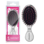 Majestique Mini Pocket Detangling Brush – Soft Ball-Tipped Nylon Bristles Paddle Comb for Kids & Adults | Wet & Dry Hair Styling Brush for Travel & On-the-Go Grooming | Color May Vary