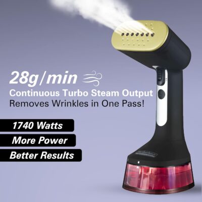 Hamilton Beach Professional Garment Steamer, Steam Iron for Clothes, 1740Watt Fast Heat Up, Turbo Steam Mode, Detachable Fabric Brush, Large 300ml Water Tank, Ergonomic Handle, 2m Cord, Black
