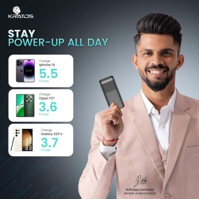 Kratos Legend Champ 20000 mAh Power Bank | 22.5 W PD Fast Charging | Triple Output (2 USB + 1 Type-C) | Smart Protection | Made in India – Blackccccccccccccc