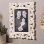 Duadecor Hand-Carved Wooden Photo Frame – 27x22 cm, Distressed White Finish