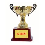 Juz4U Fiberglass First Prize Trophy – Open Cup Design (Brown & Gold) | First Position Awardz