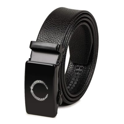 VOGARD Men's Vegan Leather Auto-Lock Belt – Black, Formal & Casual