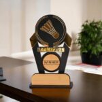 Gift Kya De Wooden & Acrylic Sports Trophy – Badminton Winner Award (8 x 4 Inch)