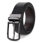 HAYES LONDON Men’s Genuine Leather Belt | Italian Leather | Classic Formal Belt with Curved Metal Buckle