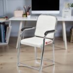 Chair Visitor Chair with arm Rest with Steel Frame and Cushioned seat Back, Chair Without Wheels Holds up to 140 kg Heavy Design (1, White, Heavy)