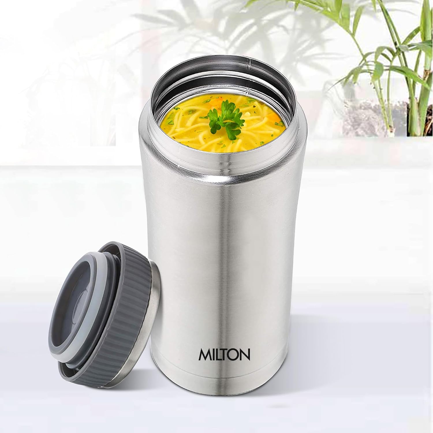 Milton Optima 350 Thermosteel Flask, 340 ml, Silver | 24 Hr Hot & Cold | ISI Certified | Leak Proof | Rust Proof | Vacuum Insulated | Ideal for Tea, Coffee, Soup, Juice & Travel