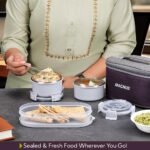 Magnus Microwave Avanza 3 - Stainless Steel Ribbed Microwave Safe Leakproof Lunch Box with Klip Lock & Carry Bag |Tiffin for Office, School, Men, Women, Kids