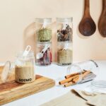 Amazon Brand – Solimo Plastic Storage Jar & Container Set with Spoon | Airtight & BPA-Free | Multipurpose Kitchen Containers | 300 ml Each | Set of 6 | Transparent, Stackable, Food-Grade Jars
