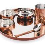 Silverglow Hammered Copper-Plated Stainless Steel Dinner Set – 6 Pcs | Luxury Thali Set for Dining & Gifting