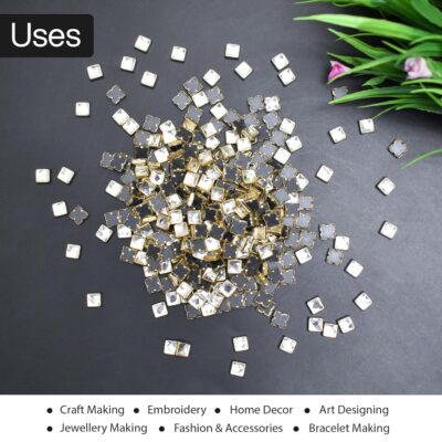 Embroidery Material Raw Material Flat Glue on Kundan Stones Beads for Craft, Jewellery Making, Bangles Work, Maggam Work Material, Stones for Embroidery Work, Aari Work (Square Shape, 5MM, 500 Pieces)