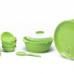 Signoraware Round Plastic Dinner Set – 21 Pcs | Parrot Green | Food-Grade, BPA-Free & Unbreakable