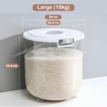 Homero Airtight Rice Container 18 kg | Large Grain & Pulses Storage Jar with One-Click Lid | Transparent, BPA-Free, Moisture-Proof Food-Grade Plastic Box with Insect-Repellent Compartment & Measuring Cup