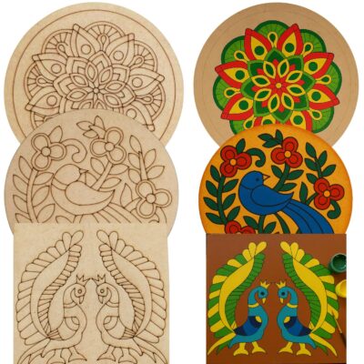DIY MDF Painting Kit for Kids & Adults – Mandala, Bird & Peacock Designs | Round Wooden Art Craft Boards for Painting, Home Decor & Gift Making – 8 Inch Pre-Marked Design Set of 3