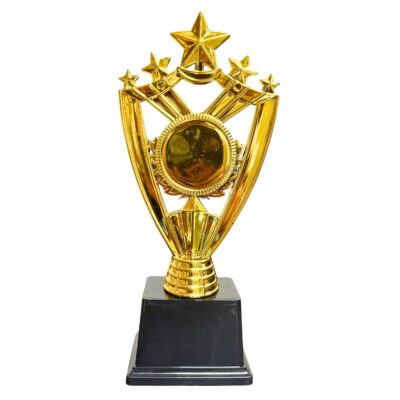 Premium Gold 5-Star Trophy – 9.5 Inch Customizable Award with Black Base | Winner & Competition Trophy