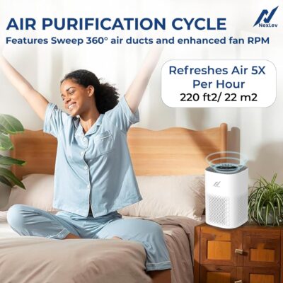 NexLev Smart Air Purifier | Home & Office Use upto 200 sq ft | True HEPA 13 Filter | Eliminate 99.99% Virus Dust Smoke Odor Pollen Allergens & Pollutants | Long Filter Life | 3 Year Warranty | AP220