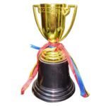 Gold Trophy Cup with Tricolour Ribbon – 4 Inch (Set of 3) | Award Trophy for Sports, School & Events