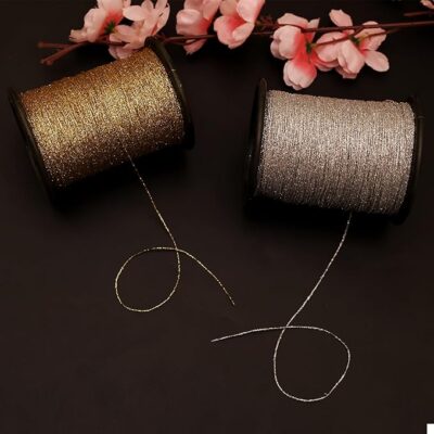 Embroidery Material 1 MM Thin Metallic Glitter Dori Thread for Craft, Jewelry Making, Sewing, Embroidery Work, Toran Making (250 Meters/Roll, 2 Rolls, Golden & Silver)