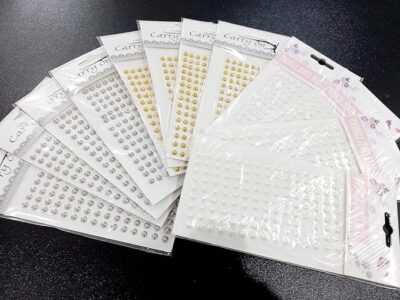 GS 12 Sheets Pearl White, Golden and Silver Crystal Stone Beads Stickers for Art N Craft