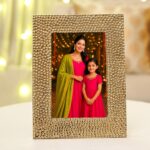 BEHOMA Golden Aluminium Hammered Rectangular Photo Frame (5x7 Inch)