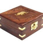 ITOS365 Handmade Wooden Jewellery Box for Women Jewel Organizer Square Elephnt Décor, Gifts Item, 4x4 Inches
