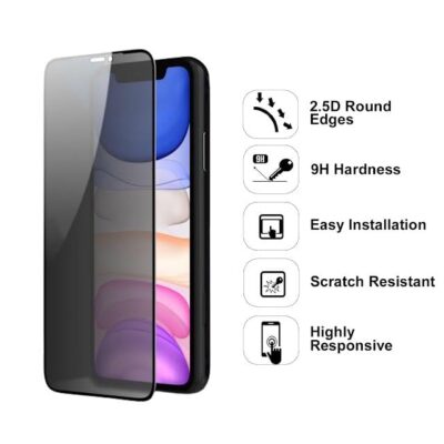 HUMBLE Edge To Edge Privacy Screen Protector Tempered Glass For Iphone XS Max and 11 Pro Max (6.5 Inches) With Easy Self Installation Kit (PT-XS Max/11 Pro Max) - Black