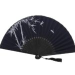 AUM Colorful Floral Pattern Hand Held Foldable Bamboo Japanese Silk Hand Fan (Black - T14) Gift Fan for Girls Women Wedding Favor Theme Party Decoration Stage shows Dance