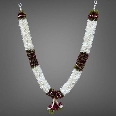 Shri mataji Store Handmade Mala for God Photo Frame Decoration Multipurpose White and Purple Soft Fabric Garland (Color-Multicolor)