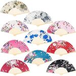 Sage Square Set, Floral Handheld Folding Chinese Fan Vintage Era Touch, Fabric Folding Fan for Wedding Dancing Party, Decorations,Birthday Party, Photo Booth (Random, Pack of 3)