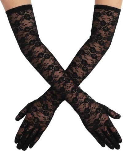 Lace Gloves Long Opera Gloves Elbow Length for Women Party Dress Costume Floral Prom Gloves Wedding