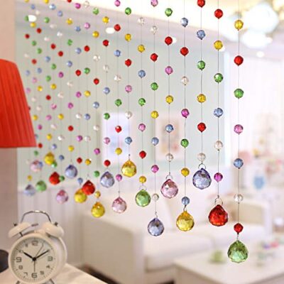 k9 100% Glass Drops, Acrylic String Beads Partition Crystal Curtains for Living Room (6 Feet Height, 10 String Suitable for 2.5 to 3 Feet Width) (Multicolor)