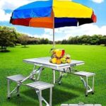 Foldable Picnic Dining Table Set | Portable 4-Seater Outdoor Camping Table with Attached Chairs | Lightweight, Durable, Easy-to-Carry Multipurpose Table for Garden, Travel & Picnic Use