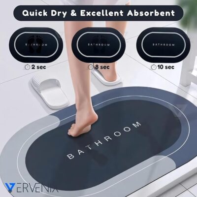Doormat (Pack of 2) Quick-Dry Anti-Slip Bathroom Mat | Non-Slip Home Print Bathroom Mat | Water-Absorbing Rubber Doormat, for Home, Kitchen, Washroom, Office, Rectangular (Grey)