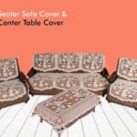 Yellow Weaves Polyester Floral 5Seater Sofa Cover Set with 1 Center Table Cover (Off White) - 7 Pieces