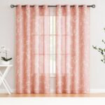BFAM Sheer Curtain with Floral Print, Premium Printed Sheer Drapes, Eyelet/Grommet Curtain for Living Room, Bedroom, Light Filtering Curtains, Pink Floral 6 Feet,Pack of 1 Curtain