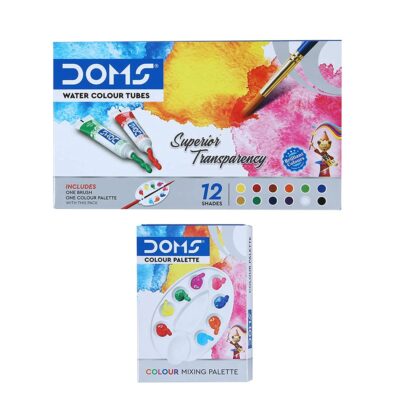 Doms Water Colour Tube Set – 12 Shades with Brush & Palette | Non-Toxic