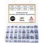 SS304 M3 Hex Bolt Set with Nuts & Washers – 180 Pcs (8mm–25mm, 6 Sizes)