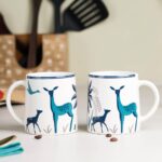 The Earth Store Stag Blue Coffee Mug Set of 2 to Gift to Best Friends, Coffee Mugs, Microwave Safe Ceramic Mugs,(300 ml Each)
