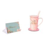 NYRWANA Coffee Mug, Gift for Woman, Birthday Present for Girlfriend, Diwali Gift, Ceramic Mug, Present for Women Birthday Special, Cute Mugs with Spoon, Box & Bag (400ml-Pink)