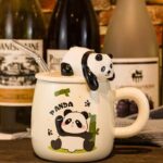 Vasukie 3D Panda Ceramic Coffee Mug with Lid & Glass Spoon, Gift for Brother, Birthday, Rakhi, Panda Mug White, 420ml