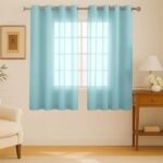 Cloth Fusion Cotton Feel Sheer Window Curtains 5 Feet Long Set of 2, Semi-Transparent Curtain for Window with Grommet Design for Home Decor (5x4 Feet, Aqua)