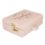 Elan Vintage Style Metal Briefcase Happy Girls Decorative Storage Box with Gold Accents Lockable Treasure Chest Jewelry Box and Gift Trunk for Home Décor Organizer Box for Gifting (Light Pink)