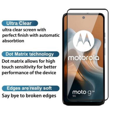 DD SON Tempered Glass Screen Protector Compatible for Moto G34 5G / Moto G45 5G (11D) with Edge to Edge Coverage and Easy Installation kit,Black