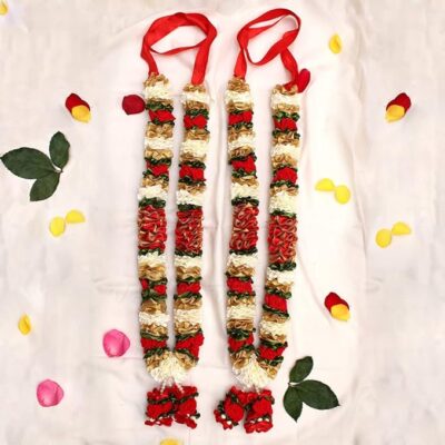 VEDIC VAANI A Pair of Artificial Wedding Garland for Bride and Groom Varmala Multipurpose Use (Set of Two) (Red), 24 Inches