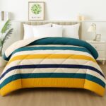 BSB HOME 2nd Gen 220 GSM Microfiber Reversible AC Comforter/Blanket for Winter/Quilt/Duvets for King Size Double Bed (220 X 230 cm, Striped Printed- Mustard Yellow and Green)