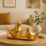 Xtore Ceramic Golden Blessing Birds Figurine for Home Decor | Living Room, Bedroom, Office Desk, Cabinets - (Pack of 2, Golden)