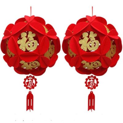 LOVENVOY Hydrangea Palace Lantern 2PCS Chinese New Year Decorations for Party Wedding Supplies Spring Festival Decorations Mid-Autumn Moon Festival Wedding Party Room Ornaments Gilt Red Lanterns