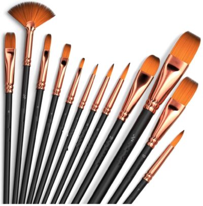 Eclet Craft 12-Piece Round Nylon Paint Brush Set for Acrylic, Watercolor & Oil